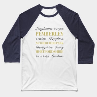 Pride and Prejudice Locations Baseball T-Shirt